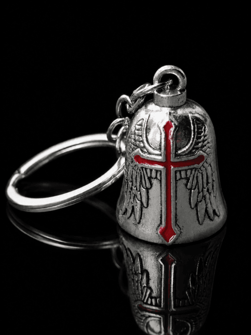 Campana Biker con cruz roja y alas de ángel en acero inoxidable - Jefer Store