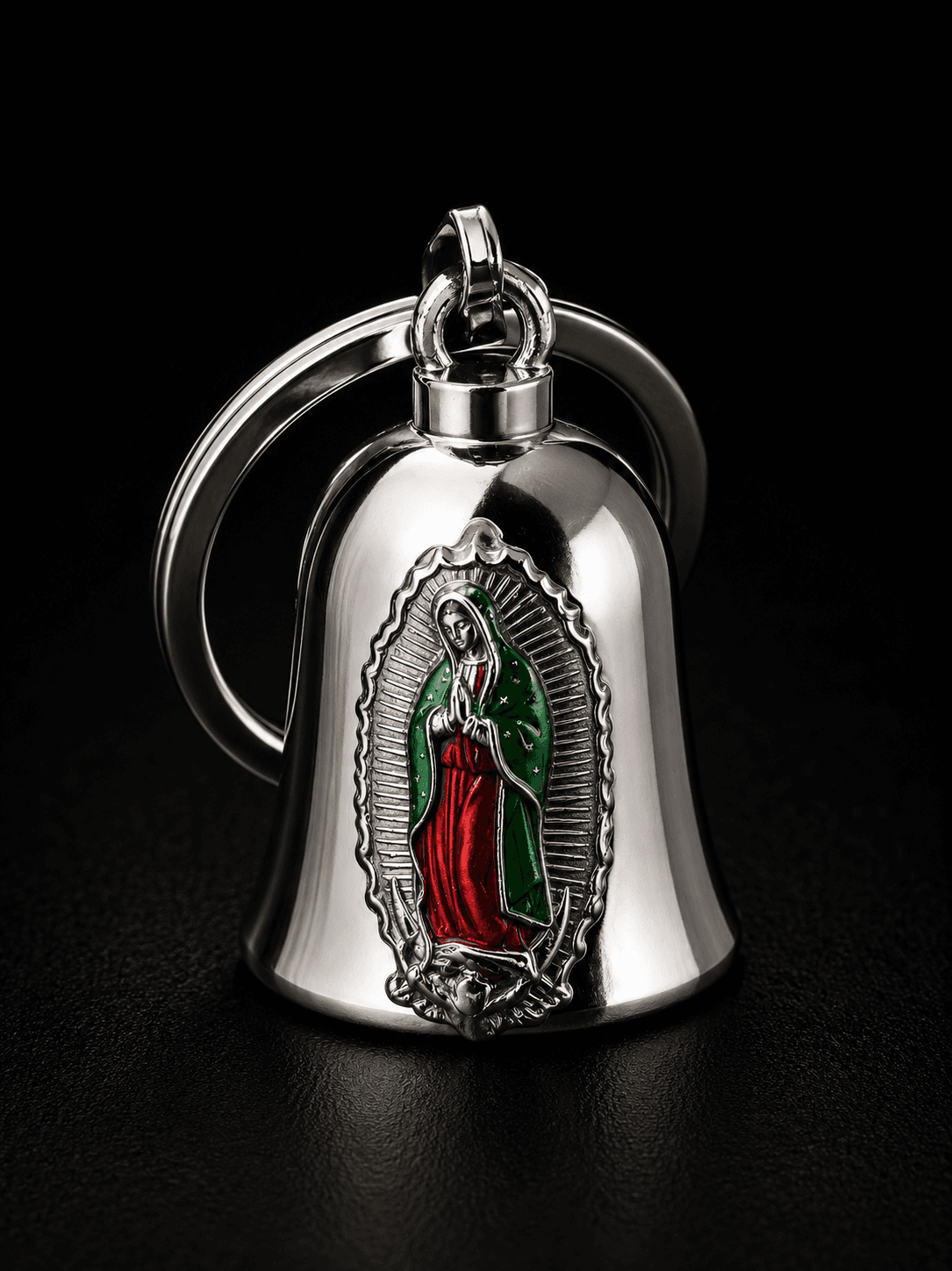 campana biker virgen de guadalupe plateada – referencia 005 Campana Biker Virgen de Guadalupe Plateada Referencia 005 – Joyería Jefer Store